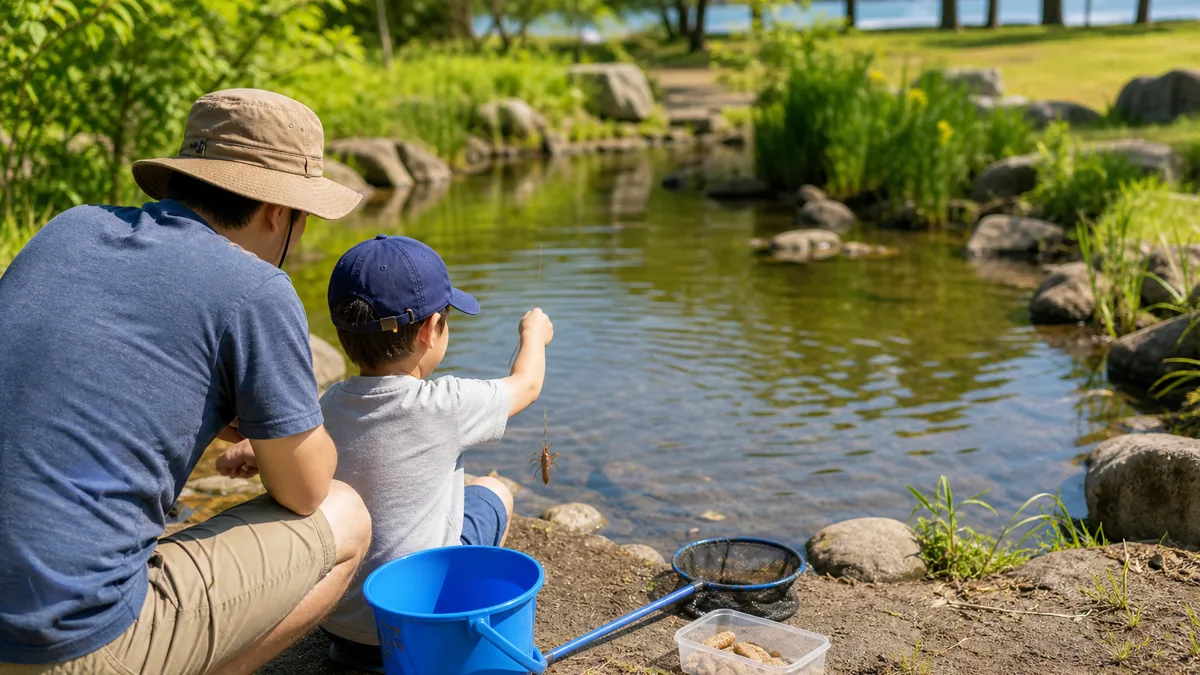 ザリガニ釣りの時期は5月〜9月がベスト｜月別の釣れ具合と時間帯・エサ・道具まで全解説のアイキャッチ画像